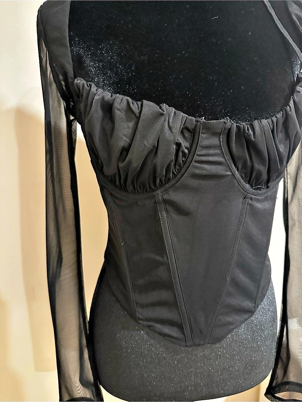 Black Mesh Long Sleeve corset top